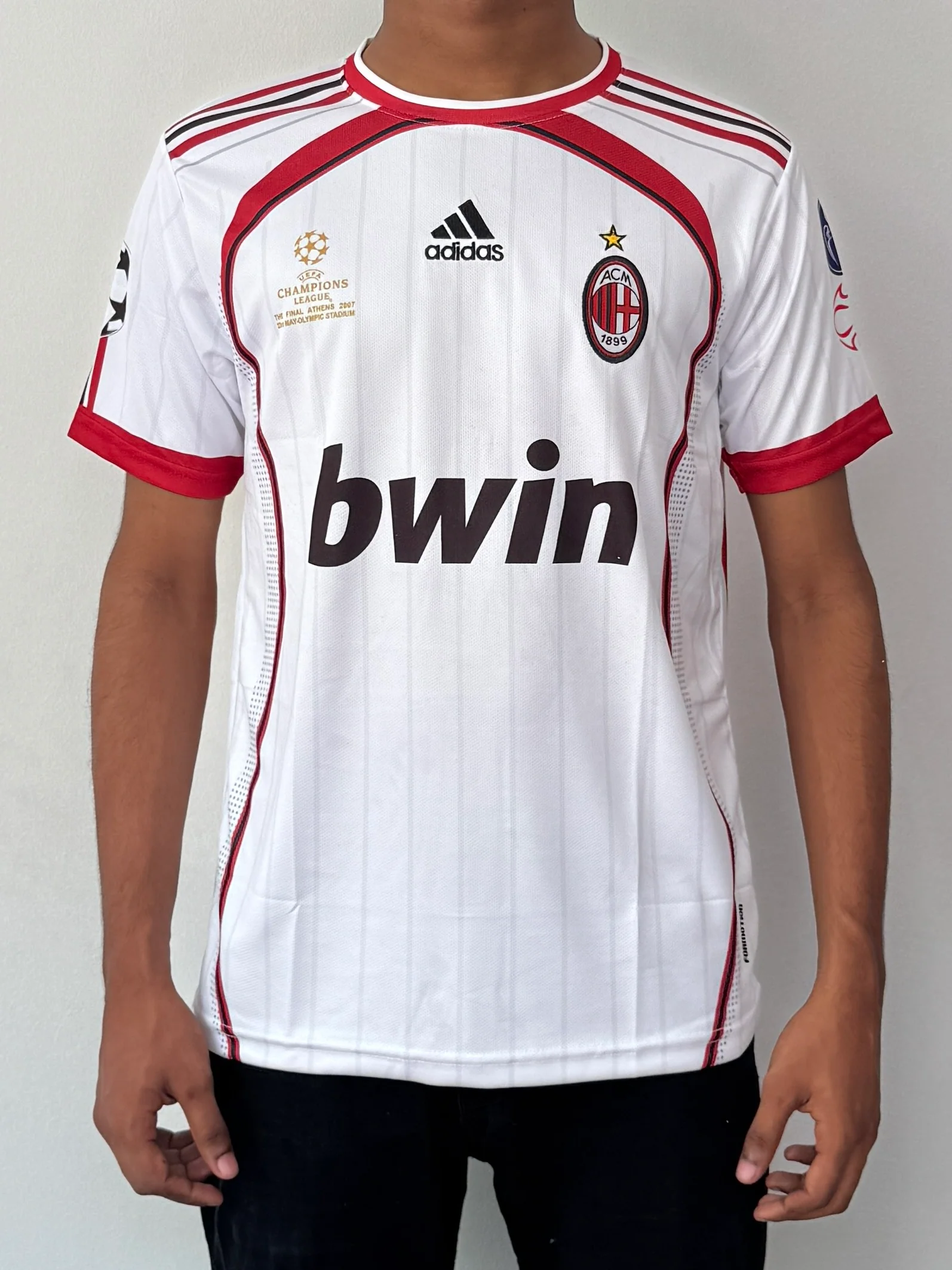 AC MILAN 2008 UEFA FINAL  WHITE HALF SLEEVE  -EMBROIDERY
