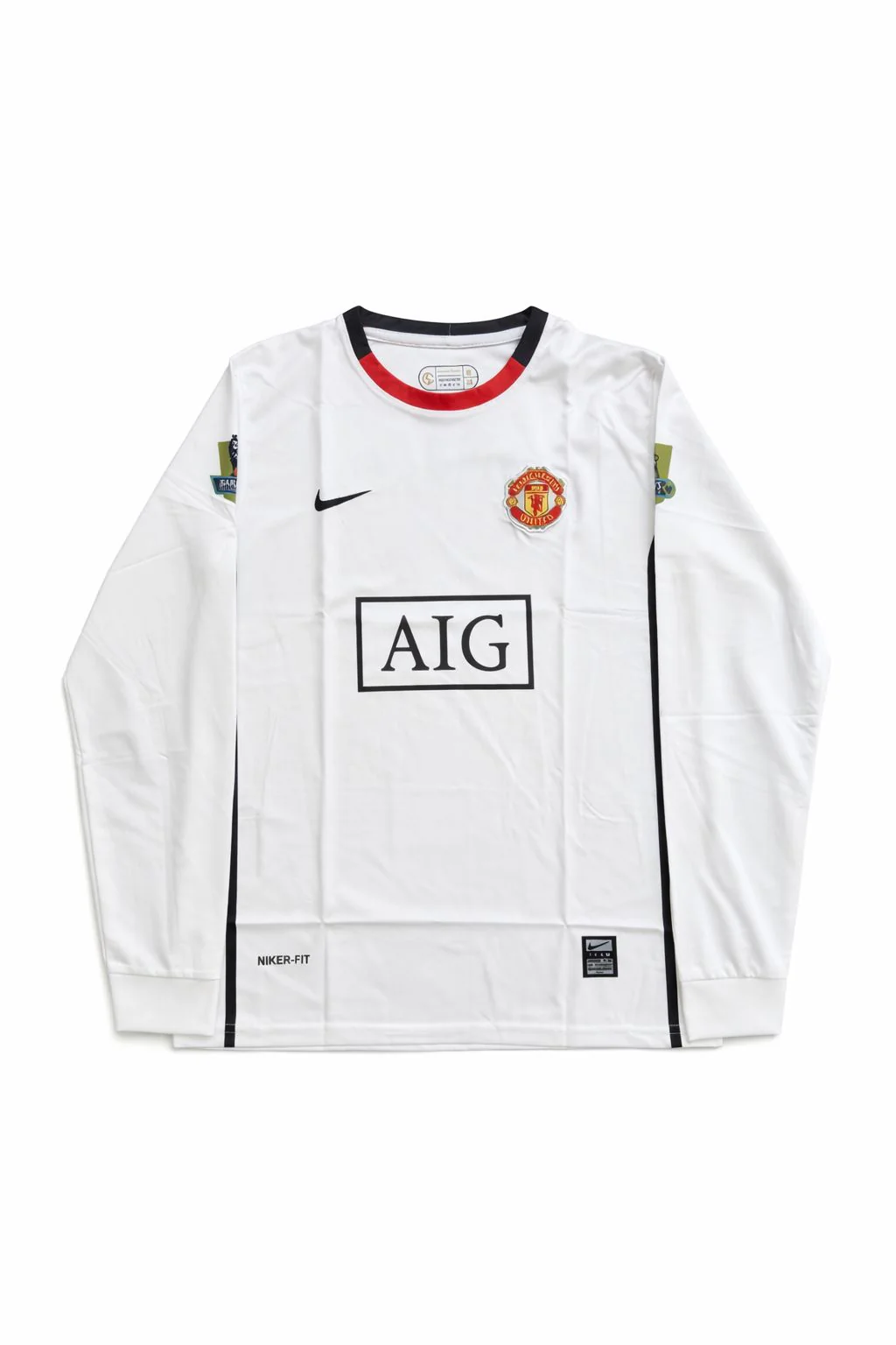 MAN UTD 2008-09 AWAY WHITE RETRO FULL SLEEVE. CR7- EMBROIDERY